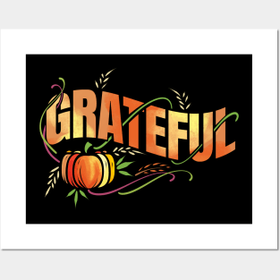 Pumpkin Wheat Ear Grateful Thanksgiving Posters and Art